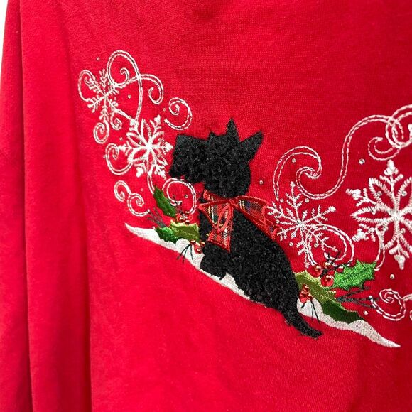 Vintage 2X Scottie Dog Boxy Red Crewneck Sweatshirt Plus Holiday Long Sleeve - Picture 5 of 6